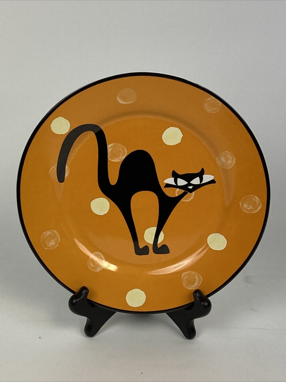 Retro Halloween Black Cat 8" Ceramic Lunch Plate Wendover Lane Green Room Studio